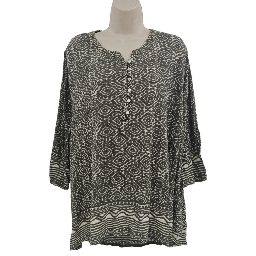 Lucky Brand Shirt Womens Plus 3X Ikat Geometric Henley Tunic Boho Hippie